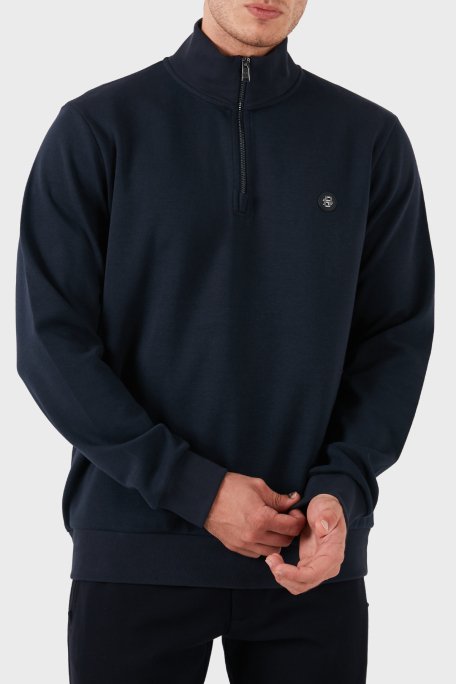 Boss Pamuklu Yarım Fermuarlı Dik Yaka Erkek Sweat 50520781 404 LACİVERT - 4