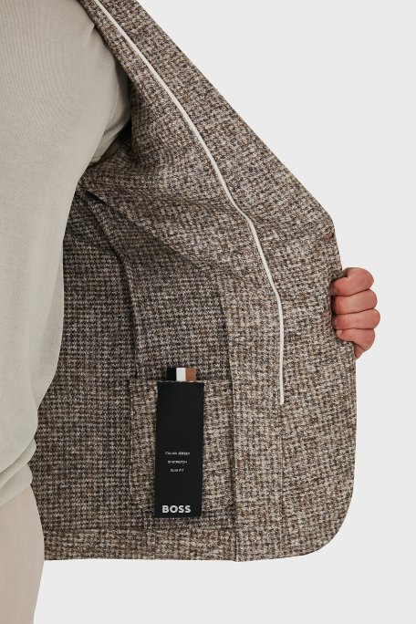 Boss Pamuklu Yünlü Slim Fit Kırçıllı Mono Yaka Erkek Ceket 50528199 131 KREM - 6