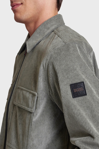 Boss Regular Fit Fermuarlı Kadife Erkek Gömlek Ceket 50527341 076 GRİ - 4