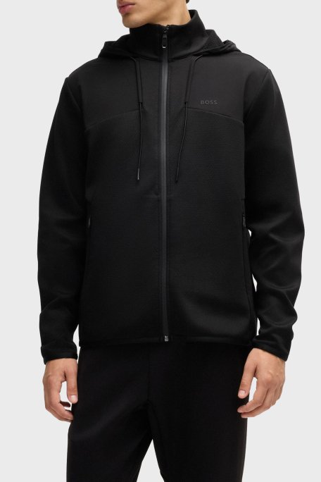 Boss Regular Fit Kapüşonlu Dik Yaka Fermuarlı Erkek Sweat 50523707 001 SİYAH - 1