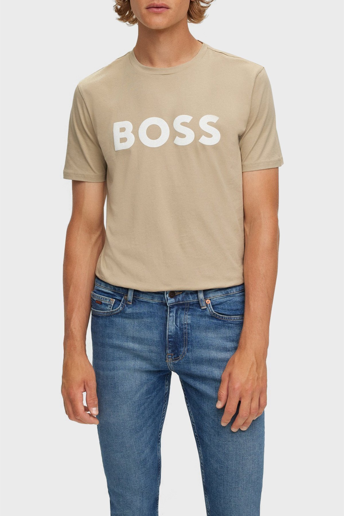 Boss Regular Fit Logo Baskılı Pamuklu Jarse Erkek T Shirt 50481923 275 BEJ