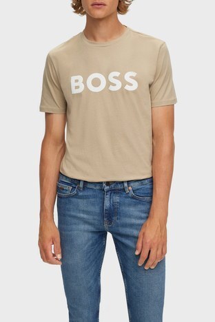 Boss - Boss Regular Fit Logo Baskılı Pamuklu Jarse Erkek T Shirt 50481923 275 BEJ