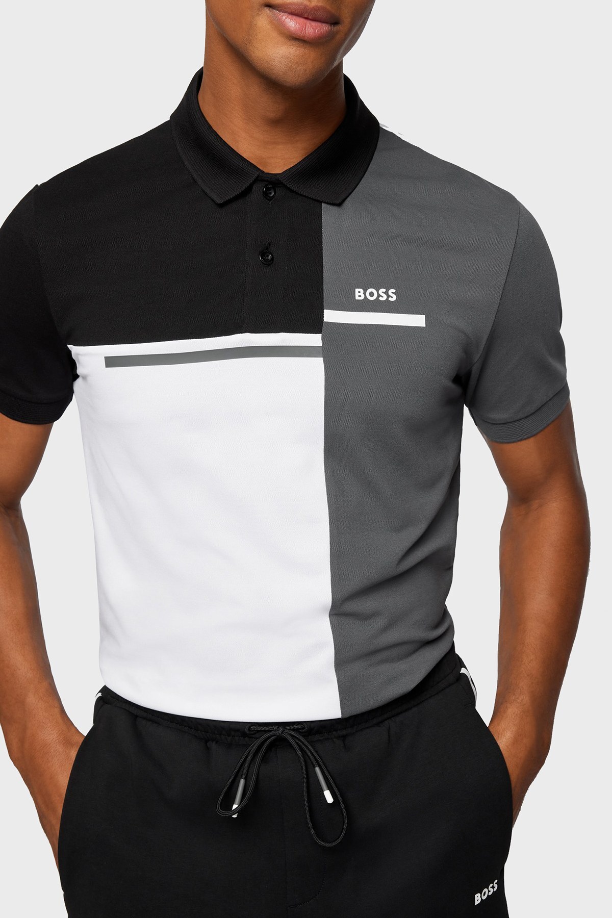 Boss Regular Fit Renk Bloklu Düğmeli Pamuklu T Shirt Erkek Polo 50466427 021 SİYAH-BEYAZ