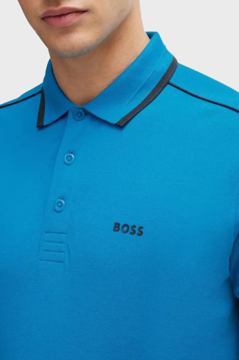 Boss Şeritli % 100 Pamuk Regular Fit Düğmeli Erkek Polo Yaka T Shirt 50512995 442 TURKUAZ - 9