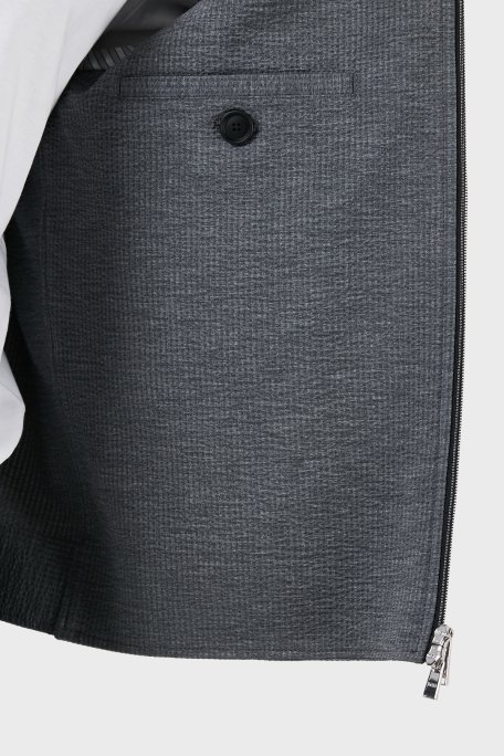 Boss Streç Gofre Slim Fit Fermuarlı Erkek Ceket 50514607 041 GRİ - 6