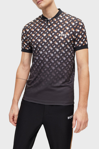 Boss Streç Jarseden Monogram Baskılı Slim Fit Erkek Polo T Shirt 50487725 001 SİYAH - 1