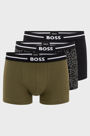 Boss - Boss Streç Pamuklu 3 Pack Erkek Boxer 50479103 969 SİYAH-HAKİ
