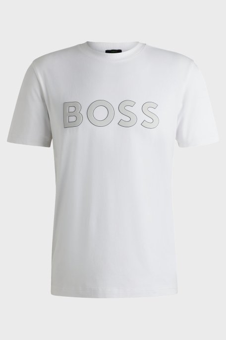 Boss Streç Pamuklu Regular Fit Büyük Logolu Erkek T Shirt 50535170 100 BEYAZ - 5