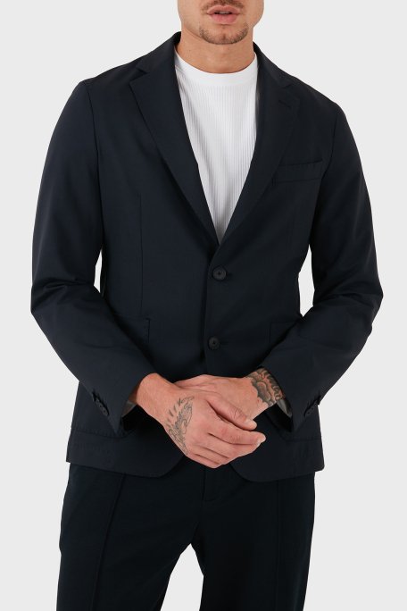 Boss Streç Yün Karışımlı Slim Fit Yırtmaçlı Apaş Yaka Nefes Alabilen Blazer Erkek Ceket 50535038 404 LACİVERT - 1