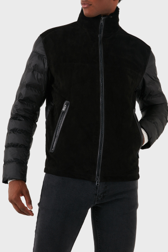 Boss Süet Regular Fit Logolu Dik Yaka Fermuarlı Erkek Mont 50524108 001 SİYAH - 6