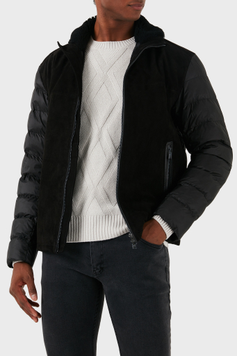 Boss Süet Regular Fit Logolu Dik Yaka Fermuarlı Erkek Mont 50524108 001 SİYAH - 7