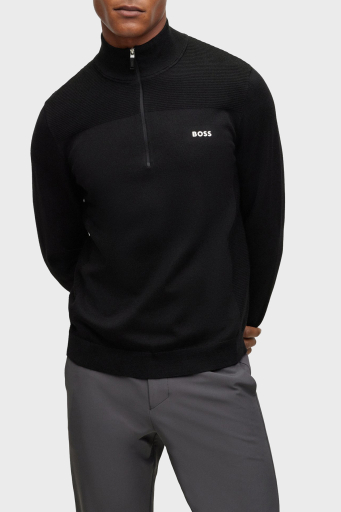 Boss Yarım Fermuarlı Yün Karışımlı Dik Yaka Regular Fit Erkek Kazak 50498560 001 SİYAH - 6