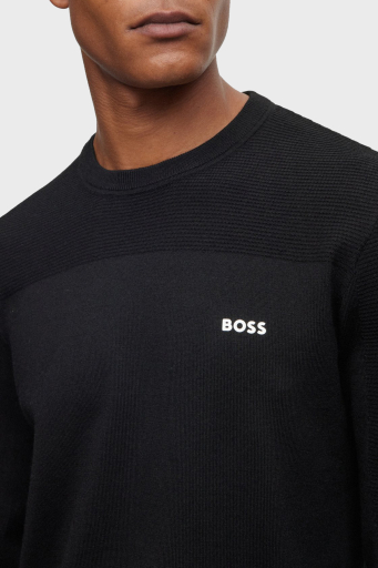 Boss Yün Karışımlı Bisiklet Yaka Regular Fit Erkek Kazak 50498559 001 SİYAH - 3