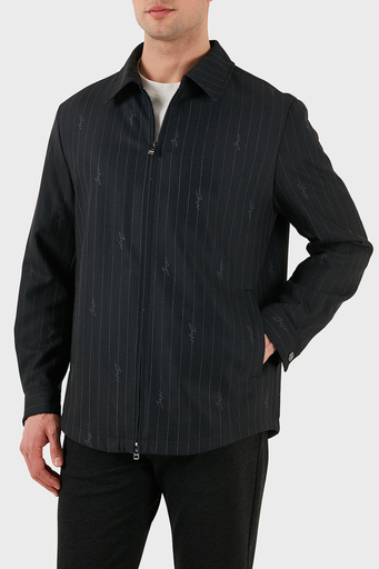 Boss Yün Karışımlı Relaxed Fit Fermuarlı Çizgili Erkek Ceket 50536787 030 SİYAH - 3