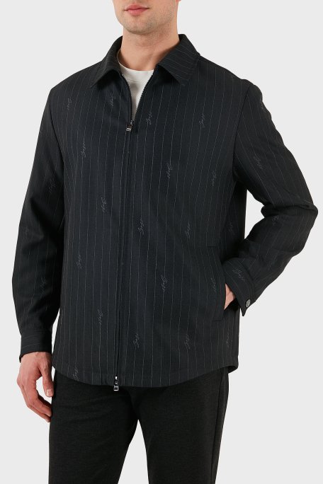Boss Yün Karışımlı Relaxed Fit Fermuarlı Çizgili Erkek Ceket 50536787 030 SİYAH - 2