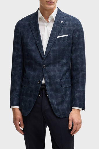 Boss Yün Karışımlı Slim Fit Mono Yaka Kareli Klasik Erkek Ceket 50535057 404 LACİVERT - 1