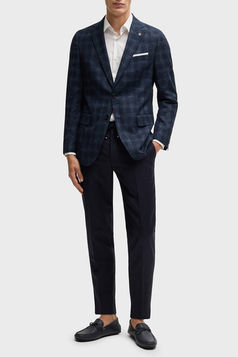 Boss Yün Karışımlı Slim Fit Mono Yaka Kareli Klasik Erkek Ceket 50535057 404 LACİVERT - 3