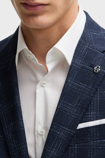 Boss Yün Karışımlı Slim Fit Mono Yaka Kareli Klasik Erkek Ceket 50535057 404 LACİVERT - 4