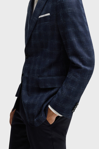 Boss Yün Karışımlı Slim Fit Mono Yaka Kareli Klasik Erkek Ceket 50535057 404 LACİVERT - 5