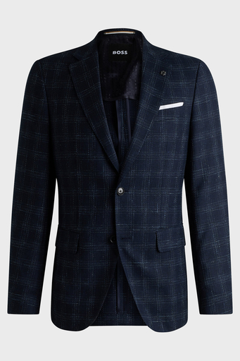 Boss Yün Karışımlı Slim Fit Mono Yaka Kareli Klasik Erkek Ceket 50535057 404 LACİVERT - 6