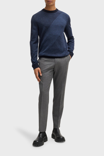 Boss Yünlü Regular Fit Bisiklet Yaka Jakarlı Erkek Kazak 50526845 404 LACİVERT - 3