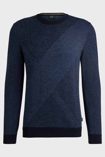 Boss Yünlü Regular Fit Bisiklet Yaka Jakarlı Erkek Kazak 50526845 404 LACİVERT - 5