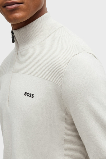 Boss Yünlü Regular Fit Fermuarlı Dik Yaka Erkek Kazak 50498560 271 BEJ - 4
