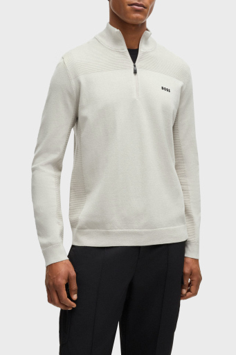 Boss Yünlü Regular Fit Fermuarlı Dik Yaka Erkek Kazak 50498560 271 BEJ - 6