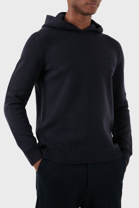 Boss Yünlü Regular Fit Kapüşonlu Erkek Kazak 50500676 404 LACİVERT - 1
