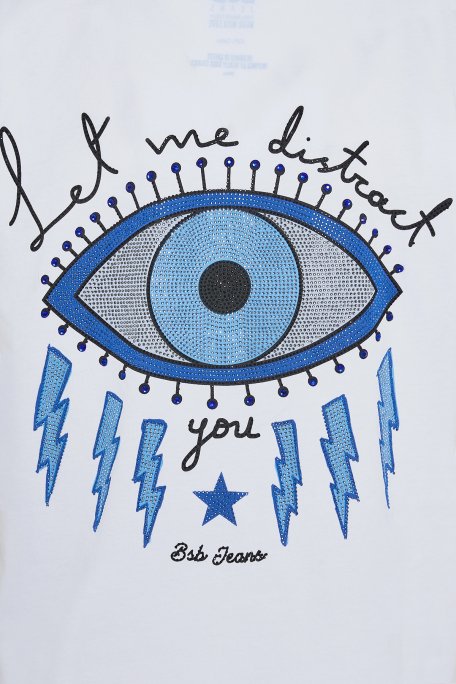 BSB % 100 Pamuk Regular Fit Bisiklet Yaka Baskılı Bayan T Shirt 053-210006.002 BEYAZ - 5