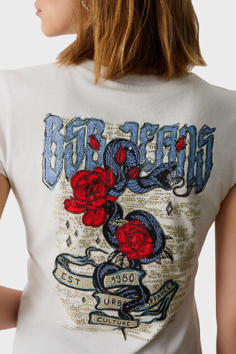 BSB % 100 Pamuk Regular Fit Bisiklet Yaka Sırt Baskılı Bayan T Shirt 053-210007.004 EKRU - 8