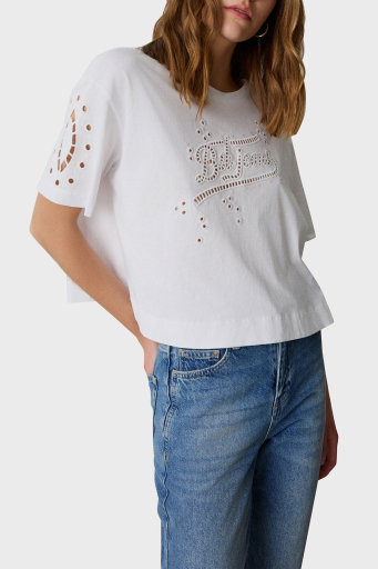 BSB Ajurlu % 100 Pamuk Regular Fit Bisiklet Yaka Bayan Bluz 053-210083.002 BEYAZ - 8