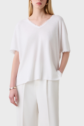 BSB Pamuk Karışımlı Oversize V Yaka Bayan Bluz 053-210132.002 BEYAZ - 6