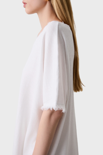 BSB Pamuk Karışımlı Oversize V Yaka Bayan Bluz 053-210132.002 BEYAZ - 9