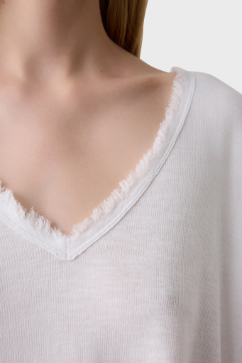 BSB Pamuk Karışımlı Oversize V Yaka Bayan Bluz 053-210132.002 BEYAZ - 10