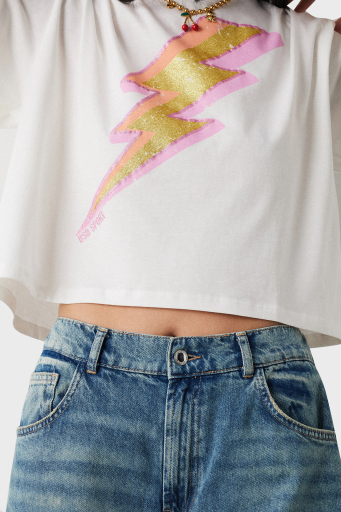 BSB Simli % 100 Pamuk Regular Fit Bisiklet Yaka Crop Bayan T Shirt 053-210114.004 BEYAZ - 7