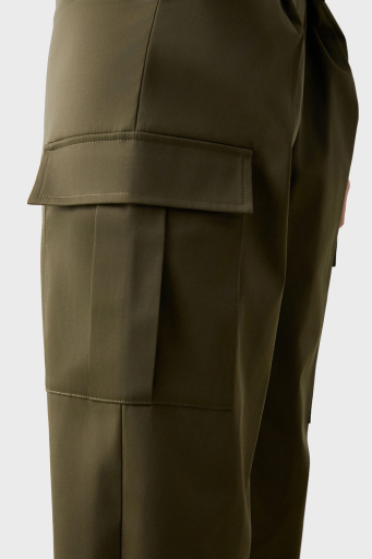 BSB Streç Pamuklu Regular Fit Yüksek Bel Düz Paça Kargo Bayan Pantolon 053-212021.054 HAKİ - 11