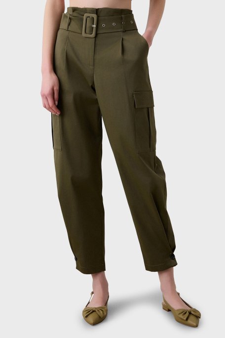 BSB Streç Pamuklu Regular Fit Yüksek Bel Düz Paça Kargo Bayan Pantolon 053-212021.054 HAKİ - 1