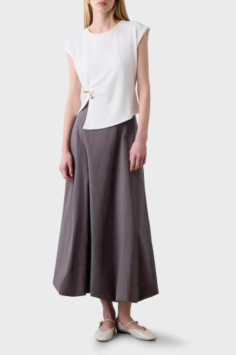 BSB Streç Relaxed Fit Asimetrik Kesim Aksesuar Detaylı Bisiklet Yaka Bayan Bluz 053-210076.004 EKRU - 2