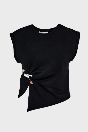 BSB Streç Relaxed Fit Asimetrik Kesim Aksesuar Detaylı Bisiklet Yaka Bayan Bluz 053-210076.080 SİYAH - 10