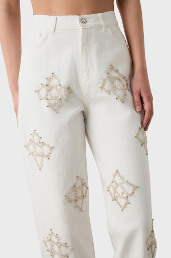 BSB Taşlı % 100 Pamuk Slim Fit Yüksk Bel Boru Paça Bayan Pantolon 053-212835.004 EKRU - 9