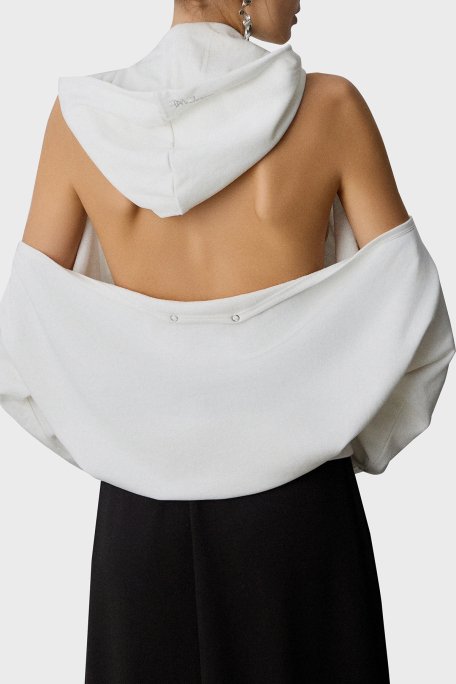 BSB Taşlı Pamuklu Regular Fit Sırt Dekolteli Kapüşonlu Bayan Bluz 053-210011.004 BEYAZ - 4