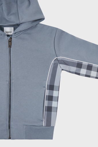 Burberry Pamuklu Fermuarlı Kapüşonlu Çocuk Sweat 8047429 SHALE BLUE Buz Mavisi - 4