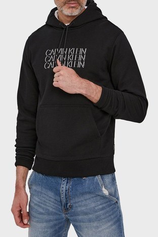 Calvin Klein - Calvin Klein % 100 Organik Pamuklu Kapüşonlu Regular Fit Erkek Sweat K10K107144 BEH SİYAH