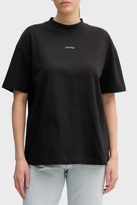 Calvin Klein % 100 Pamuk Boyfirend Fit Sıfır Yaka J20J225539BEH Bayan T Shirt J20J225539 BEH SİYAH - 1