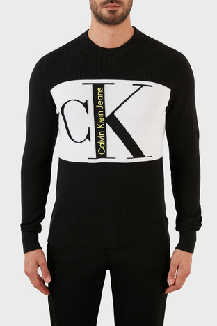 Calvin Klein - Calvin Klein % 100 Pamuk Logolu Regular Fit Bisiklet Yaka Erkek Kazak J30J322203 BEH SİYAH