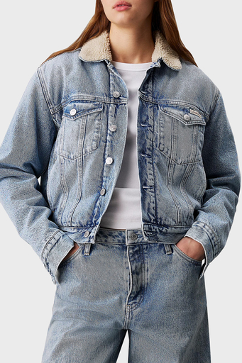 Calvin Klein % 100 Pamuk Logolu Regular Fit Kısa J20J2240961A4 Bayan Kot Ceket J20J224096 1A4 AÇIK MAVİ - 1