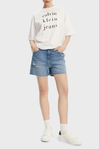 Calvin Klein % 100 Pamuk Mom Fit Kot J20J2251591AA Bayan Short J20J225159 1AA MAVİ - 1