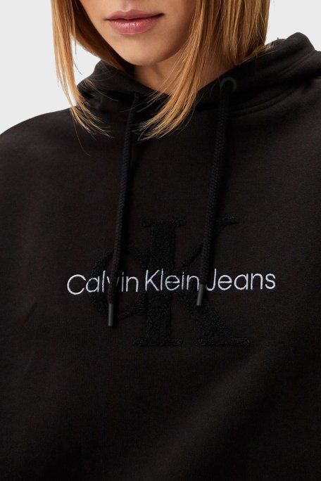 Calvin Klein % 100 Pamuk Oversize Fit Kapüşonlu Crop J20J224170BEH Bayan Sweat J20J224170 BEH SİYAH - 4