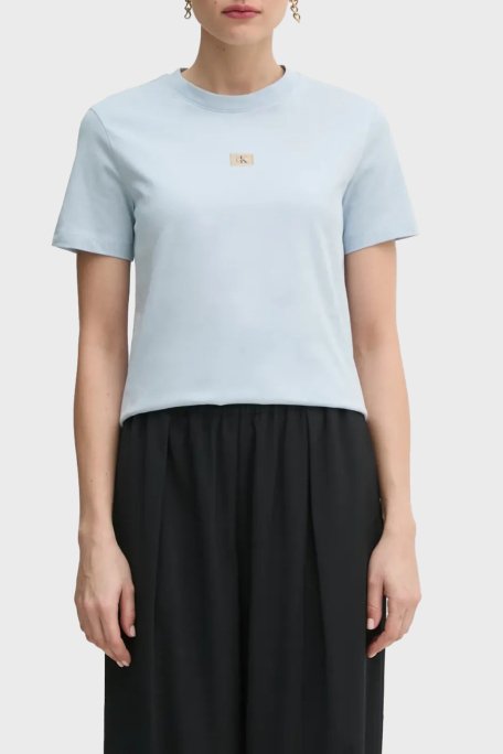 Calvin Klein % 100 Pamuk Regular Fit Bisiklet Yaka J20J225243CUI Bayan T Shirt J20J225243 CUI AÇIK MAVİ - 1